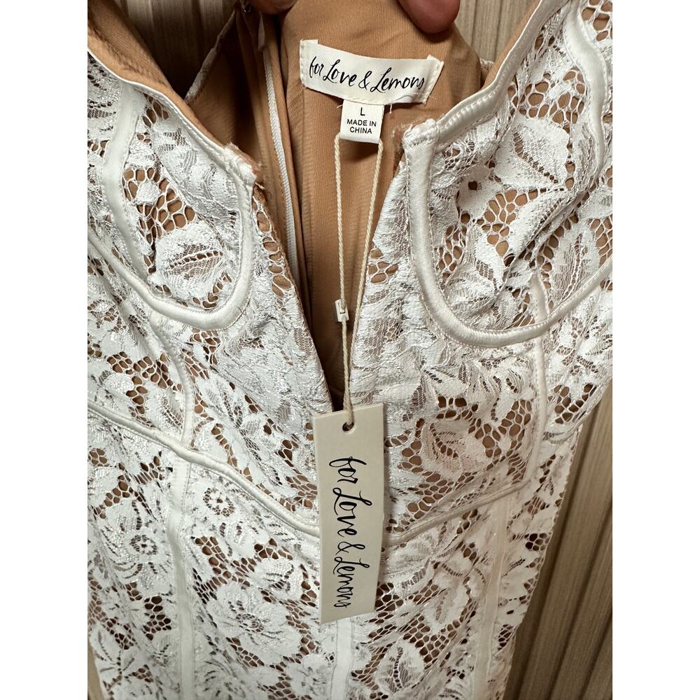 For Love & Lemons Julia Lace White Womens Mini Dress Sz L - Picture 10 of 15